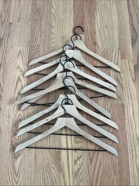 Natural Wood Suit Hangers with Black Metal Hooks - Set of 8